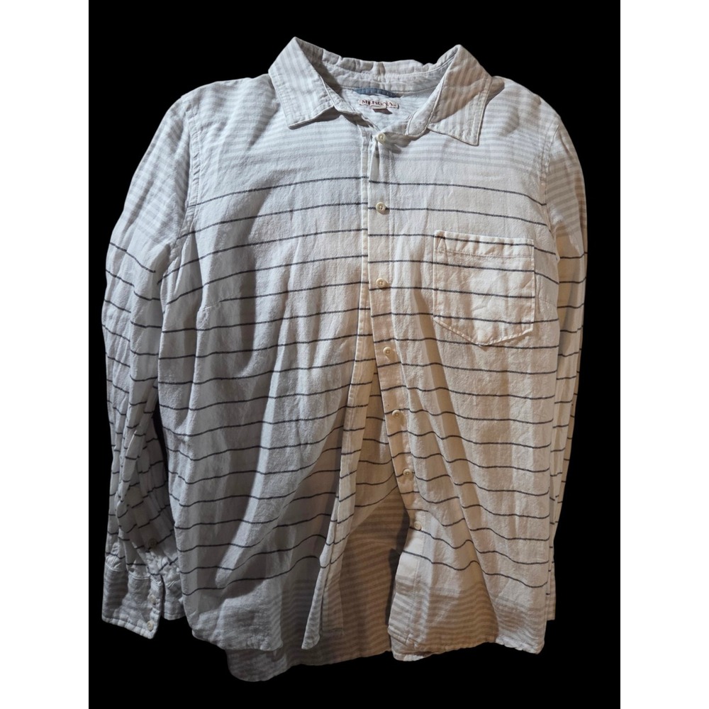 Merona Button Down Shirt Women XL White‎ Grey Striped Excellent